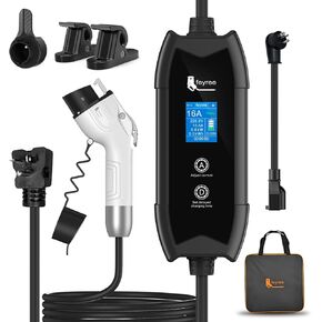 Feyree 16Amp Level 1 Level 2 EV Charger (110V-240V), Portable Electric Car Charger with NEMA 6-20 Plug, 5-15 Adapter, 17FT SAE J1772 Charger for Indoor/Outdoor with LCD/Adjust Current/Set Delay Time