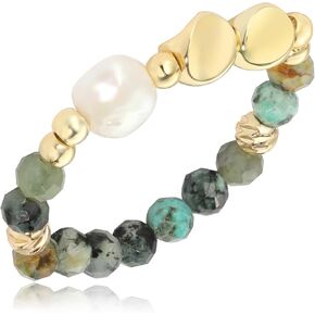 SIXFOX Stretch Natural Freshwater Pearl Ring Trendy Anxiety Beads Rings Boho Pearl Ring Adjustable Elastic Beaded Wrap Ring Stackable Ring Gift