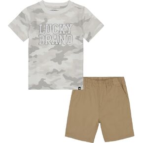 Lucky Brand Boys 2 Piece Knit Woven Short Set