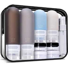 18 Pcs Travel Size Toiletries Set,Leak Proof Squeezable Silicone Travel Bottles for Shampoo and Conditioner,TSA Approved Travel Essentials Accessories,White Pack