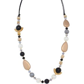 Statement Long Waxed Rope Spliced Necklace with Contrasting Bold Acrylic Wood Beads for Women - 40 Inch