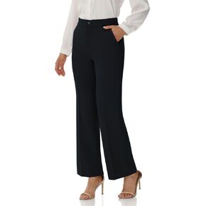 Soojun Women's Flat Front Wide Leg Pants Business Casual Trousers Office