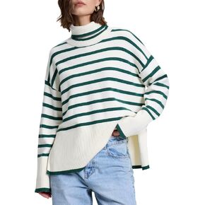 kayamiya Women's Turtleneck Oversized Sweaters Long Sleeve Pullover Knit Tops Split Hem