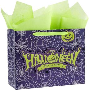 Loveinside Halloween Medium Gift Bags with Tissue Paper and Tag for Holiday, Party - 13" x 5" x 10", 1 Pcs - Purple