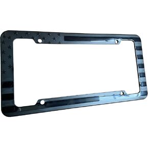 American Flag License Plate Frame Embossed 3D Black Subtle Simple for Car SUV Truck 2PCS
