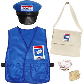 Mailman Costume Set Postal Costume for Kids Hallowen Dress up Party Pretend Play Outfit for Boys Girls