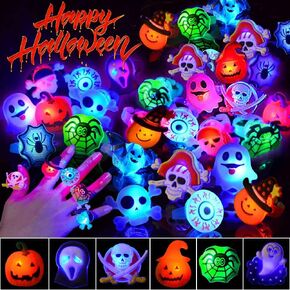 Halloween Treats 25Pcs Halloween LED Ring Light Up Rings Halloween Toys Glow in The Dark Halloween Party Favors for Kid LED Flash Rings Non Candy Gift Bag Fillers NEW VERSION
