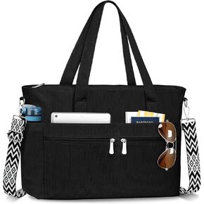 BKNOOU Corduroy Tote Bag for Women Shoulder Bag Large Tote Bag with Zipper Pockets Handbag for Travel, Work, Daily Use