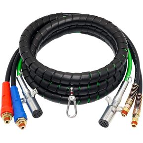 KOOTANS 12FT Semi Truck Air Line Kit with Gladhands, Handles, Holder, Tender Spring Kit 3 in 1 Air Brake Hoses and 7 Way Trailer Cord Air Lines Set for Semi Truck Trailer Tractor