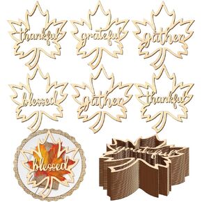 24 Pieces Fall Thanksgiving Maple Wooden Plate Decor Thankful Grateful Blessed Gather Place Card Settings Fall Dining Table Plate Ornament Farmhouse Home Table Rustic Letter Sign