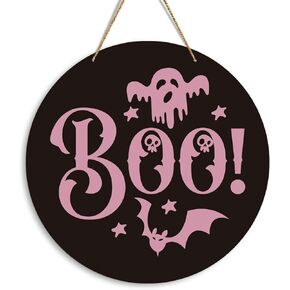 علامة Boo الوردية للهالوين، ديكورات الهالوين الوردية والأسود، ديكور الهيكل العظمي الوردي، ديكور الهالوين الوردي، ديكور الخفافيش، ديكور الهالوين، لافتة Hey Boo مقاس 10 × 10 بوصات