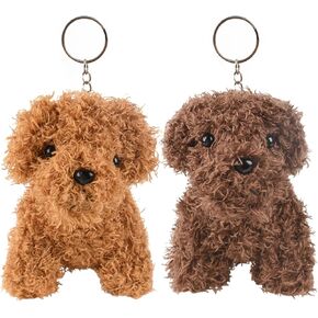 Cute Plush Dog Keychain 2PCS, Stuffed Animal Dog Key Chain Plush Dog Pendant Novelty Dog Keyrings Roll Plush for Party Favors Bag Car Decoration 5Inch