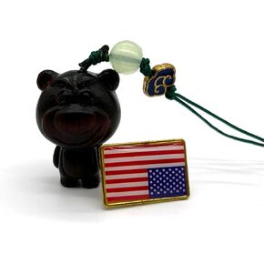 Handmade Rosewood Daze Bear Pendant, Solid Wood Daze Bear Carved Keychain with Metal Flag Badge, Refined Wooden Daze Bear Statue for Home, Bedroom, Car and Office Decoration