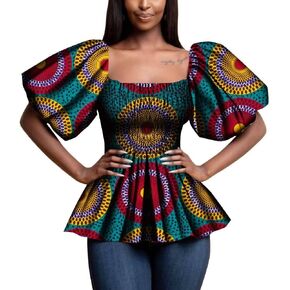 African Women Shirt Ankara Print Half Sleeve T Shirts Top Dashiki Causal Party