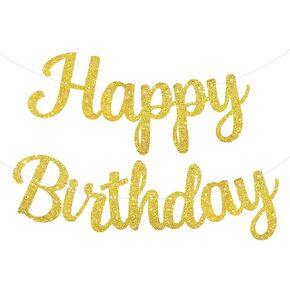 Silver Happy Birthday Banner, Pre-Strung Glitter Silver Happy Birthday Sign, 10 Feet, NO DIY, Happy Birthday Letter, Happy Birthday Garland for Women Men Birthday Party Decorations Supplies