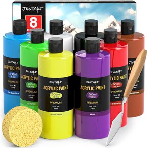 500 ML Acrylic paint Set 8 Colors (16.9 oz), Large Bottles Non Toxic Acrylic Paints Professional Craft Paint Kit High Viscosity No Fading Rich Pigment for Kids Adults Artists Canvas Crafts Wood Painting Painting supplies (color3)