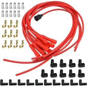 4041R 8.5mm Universal Spark Plug Wire Set with Red Silicone Jacket and 90 Degree Boots for Cars Trucks