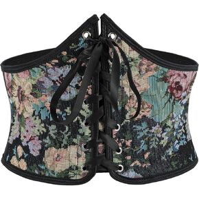 LEACOOLKEY Women Floral Corset Belt Lace-up Tied Waspie Wide Waist Belt Renaissance Costume Corset Belt for Dresses