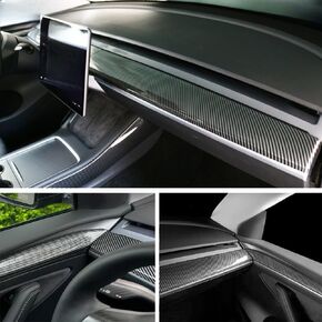 Segment Center Control Dashboard Panel & Front Door Trim Wrap Cover for 2016-2023 Model 3 and 2020-2024 Model Y, Not Fit 2024 Model 3 Refresh Highland (Matte Carbon Fiber Pattern)