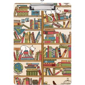 The Cat and The Bookshelf Plastic Clipboard with Finish Clip 8.7" x 12.5" Perfect for Modern Office Seminars Workshops Home School Classroom and Event
