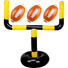 4 Pcs Jumbo Inflatable Football Set Include 1 Giant Inflatable Football Goal Post and 3 Pcs Blow Up Football Beach Balls for Summer Beach Lawns Outdoor Sports Games