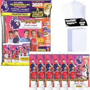 بطاقات بانيني أدرينالين XL للدوري الإنجليزي الممتاز لكرة القدم 2024-2025، حزمة المبتدئين، 6 حزم إضافية و100 واقي للبطاقات in Kuwait