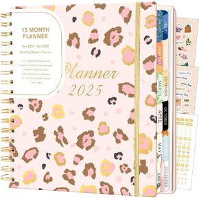 CAGIE 2025 Planner Weekly and Monthly Dec 2024-Dec 2025 with 13 Month Tabs, Hardcover 2025 Calendar Monthly Planner with Stickers Spiral Bound 2025 Planner for Women Yearly Agenda, Pink, 8.3"x9.1"