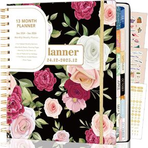 CAGIE 2025 Planner Weekly and Monthly Dec 2024-Dec 2025 with 13 Month Tabs, Hardcover 2025 Calendar Monthly Planner with Stickers Spiral Bound 2025 Planner for Women Yearly Agenda, Pink, 8.3"x9.1"