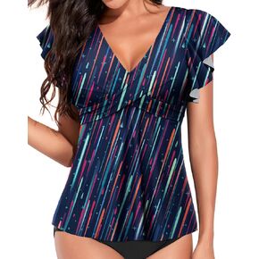 Aqua Eve Tankini Tops for Women Swimwear Ruffle Sleeve Swim Top Flowy Swimsuit Top Bathing Suit Top No Bottom