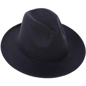 Black Classic Wide Brim Fedora Hat Felt Panama Jazz Dress Hat for Women Men