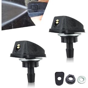 2 PCS Car Front Windshield Water Spray Nozzle, Fan-shaped Single Hole 360 Degree Uniform Spray Washer for 0.31" Hole, Hood Outlet Hole Adjustable Nozzle with Gasket, Universal for Car (Black)