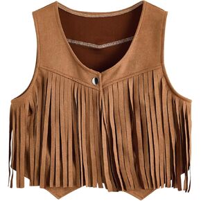Verdusa Women's Tassel Suede Vest Sleeveless Fringe Hippie Crop Jacket