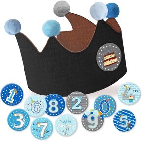 Reusable Birthday Crown with Numbers,Kids Birthday Hat Fabric Crown Pertain Kids Boy Toddler Girl Baby Bday Hats