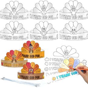 Sumind 24 Pieces Color Your Own Turkey Crowns Thanksgiving Craft for Kids Thanksgiving Turkey Paper Hat for Sunday School Thanksgiving Activity (Classic) in Kuwait