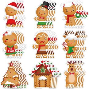 45 Pcs Christmas Sticky Notes Gingerbread Theme Notepads Xmas Self Stick Notes Winter Cartoon Memo Pads Self Adhesive Removable for Kids Office Staff Study Work Christmas Party Decoration 900 Sheets