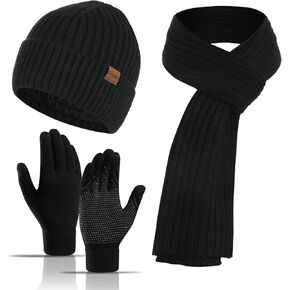 Winter Beanie Hats Scarf for Men Touchscreen Gloves Long Scarf Themal Gloves Hat with Warm Fleece Lined for Men