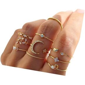 Boho Gold Rings for Women Dainty Knuckle Stackable Midi Finger Rings Set Cute Crystal Stacking Rings Trendy Stuff for Women Jewelry