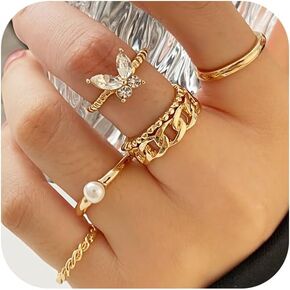 Boho Gold Rings for Women Dainty Knuckle Stackable Midi Finger Rings Set Cute Crystal Stacking Rings Trendy Stuff for Women Jewelry