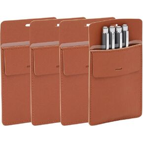 Okuna Outpost Pocket Protectors for Shirts and Lab Coats, Brown Leather Pen Holder (4 Pack)