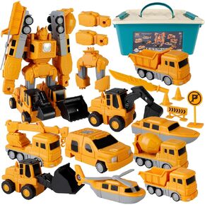 Magnetic Transform Engineering Car Assembled Toys, Construction Vehicles Toys with Storage Box, Transforming Robot Toys Magnetic Blocks for Kids Age 3-5 4-8 Outdoor Toddler Activities Toys(35 Pcs)