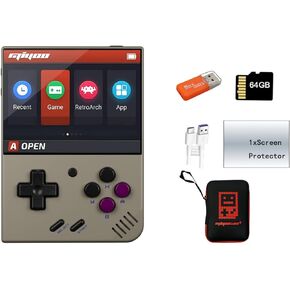 وحدة تحكم ألعاب Miyoo Mini Plus المحمولة 3.5 بوصة نظام كلاسيكي ريترو وحدات تحكم ألعاب فيديو محمولة قابلة لإعادة الشحن محمولة باليد 64 جيجا مع حقيبة رمادية