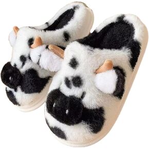 Cartoon Cow Cotton Slippers,Cute Cozy Fuzzy Animal Slippers For Women Men,Winter Warm Plush Comfy Indoor Outdoor Slippers
