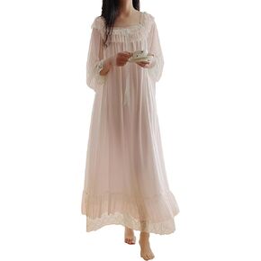 Women's Soft Cotton Vintage Victorian Nightgown Long Sleeve Sleepwear Long Nightdress S-XL in Saudi Arabia
