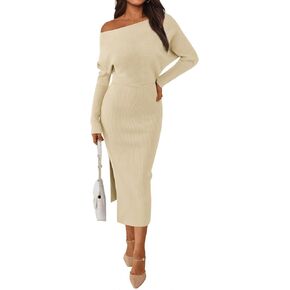 LILLUSORY Womens Fall Sweater Dresses Off The Shoulder Winter Clothes Long Sleeve 2024 Midi Plus Size Fashion Outfits Party