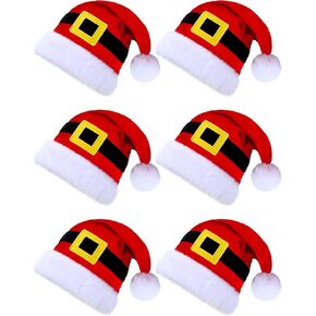Coume 6 Pcs Christmas Santa Claus Hat Santa Belt Novelty Hat Holiday for Adults Unisex Comfort Extra Thicken Fur Xmas Hat for New Year Festive Party