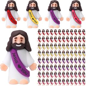 Bememo 100 Pcs Mini Jesus Figures Jesus Loves You Original Design Jesus Toys Little Jesus Figures to Hide and Seek Sunday School Religious Party Favors Gift for Easter Egg Stuffers (Bright Colors)