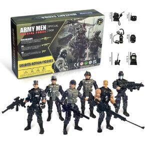 Army Men Action Figures, US Army Men and SWAT Team Toy Soldiers Action Figures ,6 Pcs Special Force Action Figure with Weapons Military Soldier Playset Army Toy Set for Boys 3+