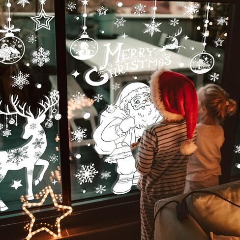 Yusongirl Christmas Window Clings Christmas Decorations Large Santa Claus Christmas Stickers Xmas Tree Snowflake Window Decals Double Side Holiday Christmas Decor Reusable Decals for Glass in Saudi Arabia
