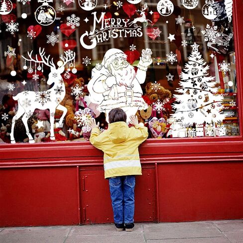 Yusongirl Christmas Window Clings Christmas Decorations Large Santa Claus Christmas Stickers Xmas Tree Snowflake Window Decals Double Side Holiday Christmas Decor Reusable Decals for Glass in Saudi Arabia