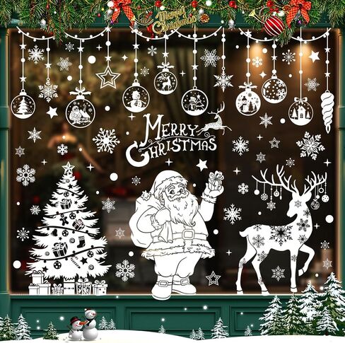 Yusongirl Christmas Window Clings Christmas Decorations Large Santa Claus Christmas Stickers Xmas Tree Snowflake Window Decals Double Side Holiday Christmas Decor Reusable Decals for Glass in Saudi Arabia